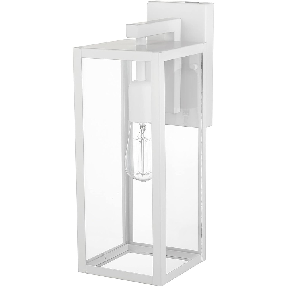 image:imageGlobe Electric 44176 1Light OutdoorIndoor Wall Sconce Matte Black Finish Clear Glass Shade WeatherResistant Modern Exterior LightMatte White