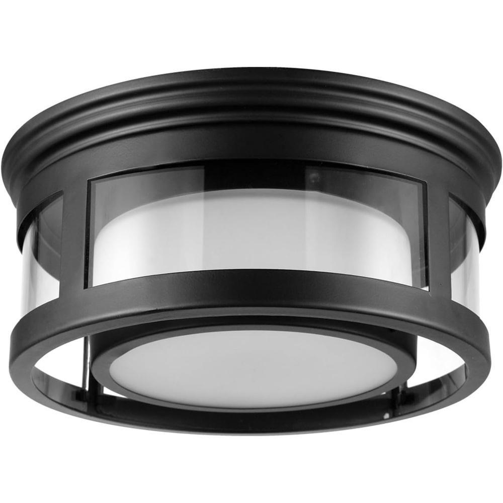 image:imageGlobe Electric 44480 Brisbane 1Light Outdoor Indoor Flush Mount Ceiling Light Matte Black Frosted Glass Shade Bulb Not IncludedBlack Brisbane