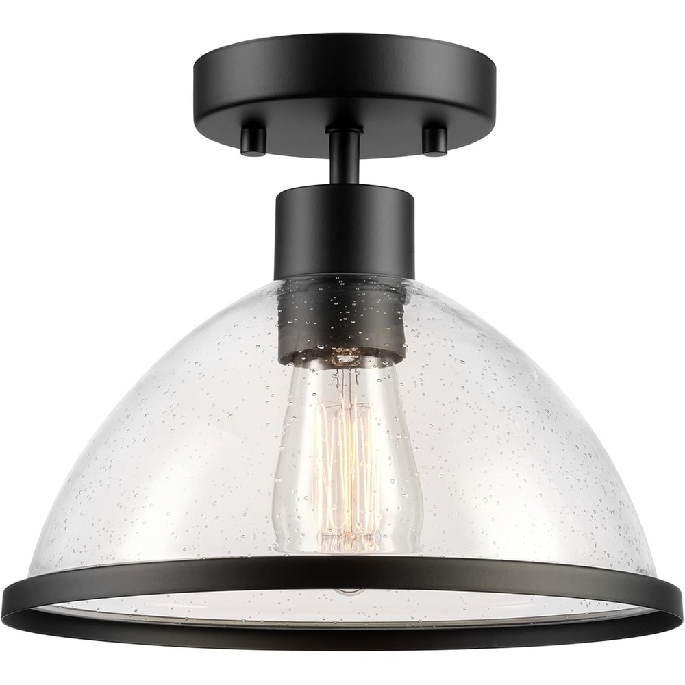 image:imageGlobe Electric 44480 Brisbane 1Light Outdoor Indoor Flush Mount Ceiling Light Matte Black Frosted Glass Shade Bulb Not IncludedBlack Ckayton