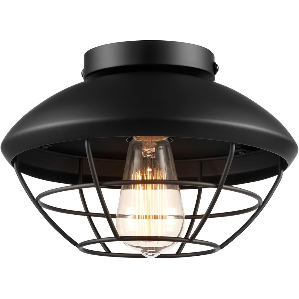 image:imageGlobe Electric 44480 Brisbane 1Light Outdoor Indoor Flush Mount Ceiling Light Matte Black Frosted Glass Shade Bulb Not IncludedBlack Sam