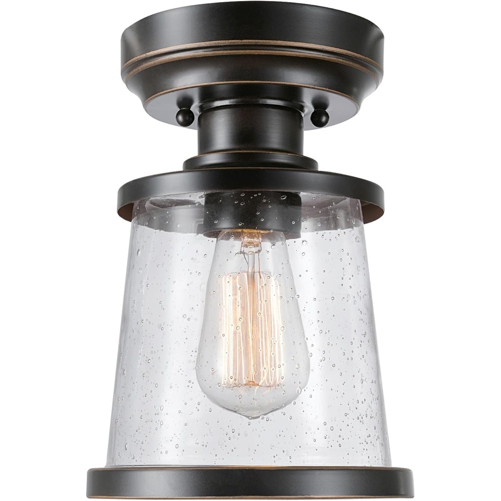 image:imageGlobe Electric 44480 Brisbane 1Light Outdoor Indoor Flush Mount Ceiling Light Matte Black Frosted Glass Shade Bulb Not IncludedBronze Charlie