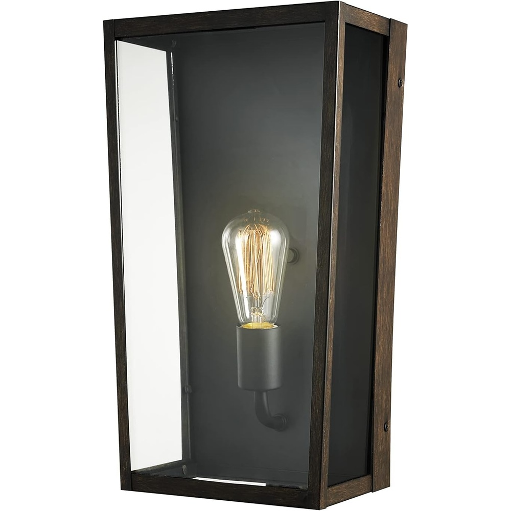 image:imageGlobe Electric 44788 Greer 1Light Outdoor Wall Sconce Matte Black Faux Wood Accents Clear Glass Shade