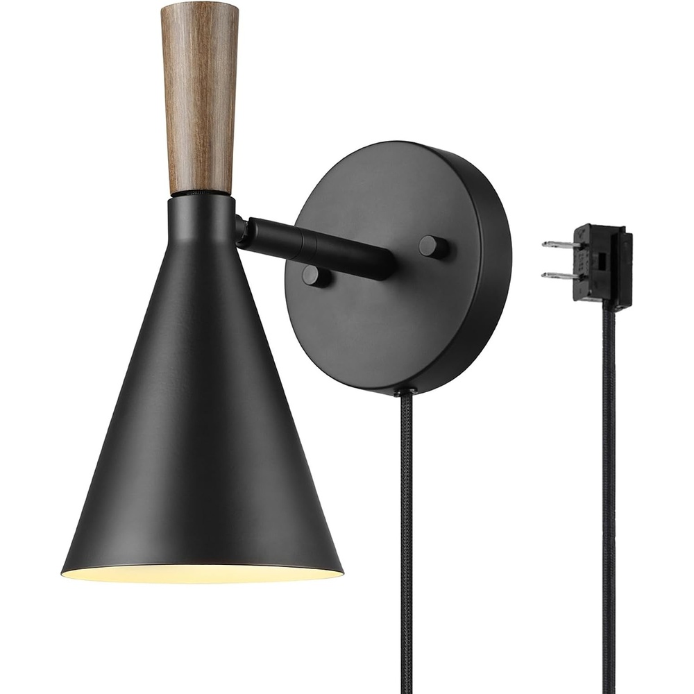 image:imageGlobe Electric 51345 1Light Plugin or Hardwire Swing Arm Wall Sconce Matte Black Brass Accents 6ft Woven Fabric Cord Flat Plug Rotary Switch Modern Light for Apartments and RentalMatte Black Danvers
