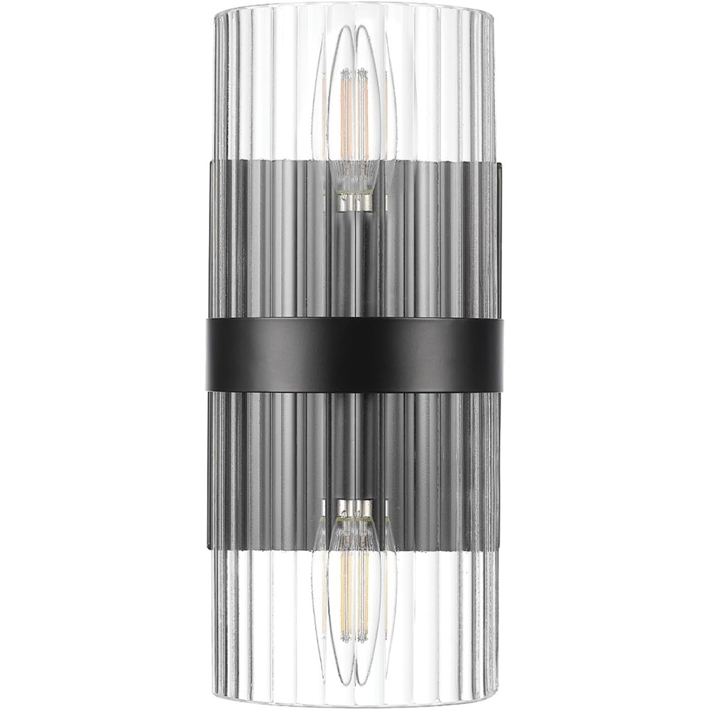 image:imageGlobe Electric 51367 1Light Wall Sconce Matte Black Gold Accent Socket Clear Glass Shade WallLamp Dimmable Lights for Bedroom Kitchen Sconces Lighting Home Decor Bulb Not IncludedMatte Black  Halley
