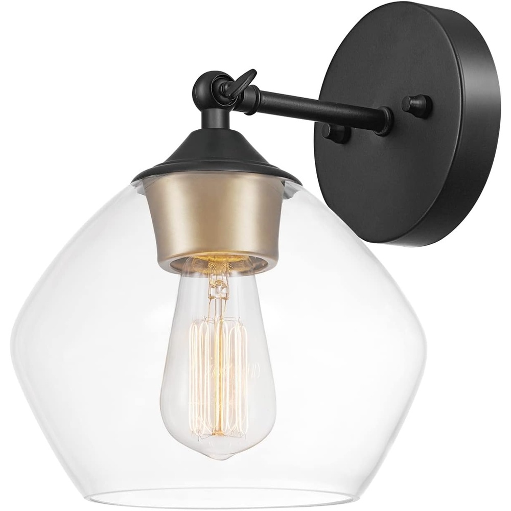 image:imageGlobe Electric 51367 1Light Wall Sconce Matte Black Gold Accent Socket Clear Glass Shade WallLamp Dimmable Lights for Bedroom Kitchen Sconces Lighting Home Decor Bulb Not IncludedMatte Black Harrow