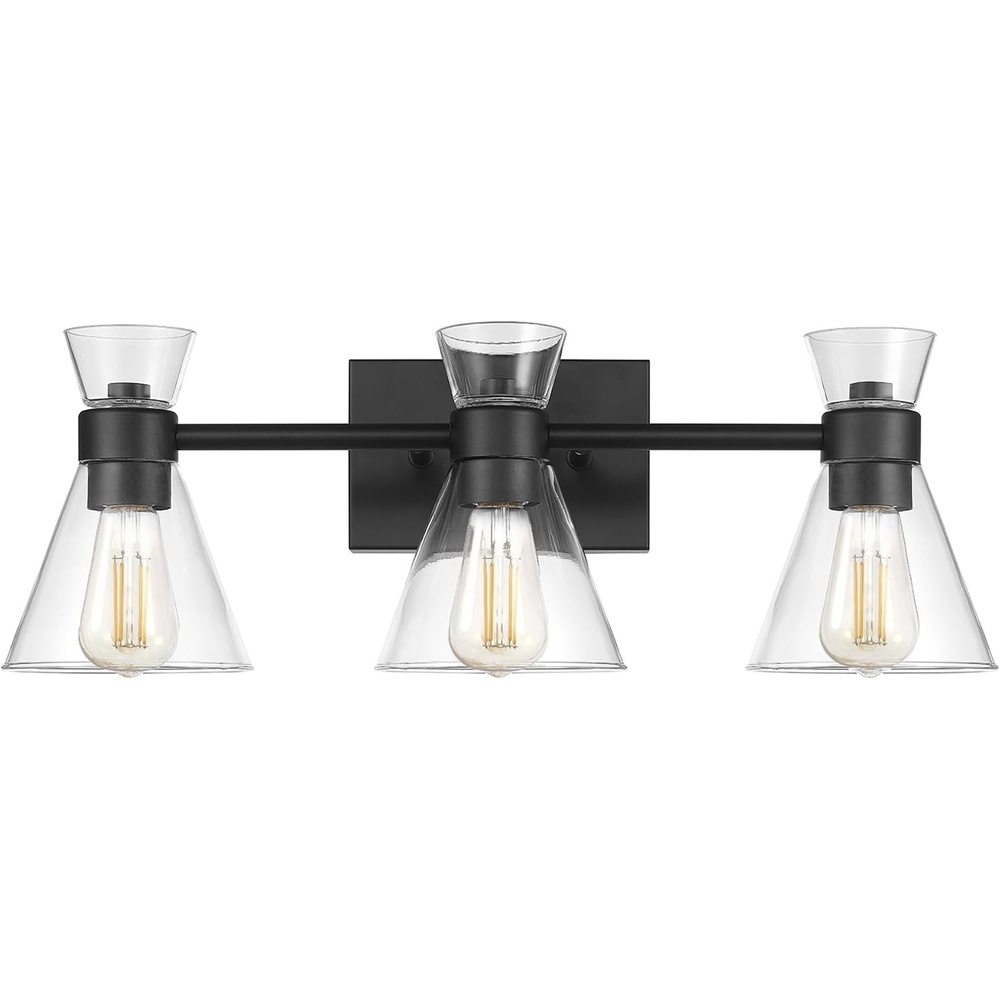 image:imageGlobe Electric 51411 3Light Vanity Light Oil Rubbed Bronze Clear Glass Shades Bathroom Lights Over Mirror Lights for Bathroom Powder Room Lighting Makeup Mirror Lights Home DcorMatte Black Clear Glass