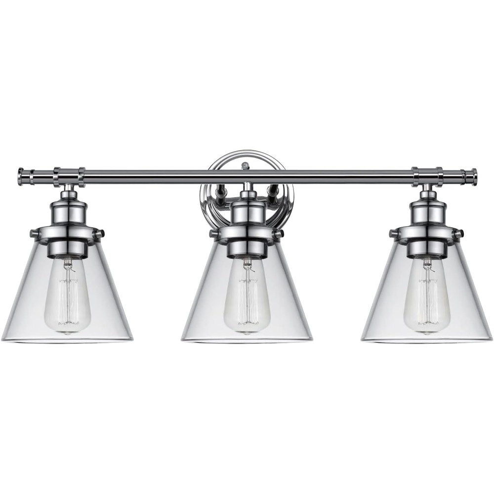 image:imageGlobe Electric 51411 3Light Vanity Light Oil Rubbed Bronze Clear Glass Shades Bathroom Lights Over Mirror Lights for Bathroom Powder Room Lighting Makeup Mirror Lights Home DcorChrome