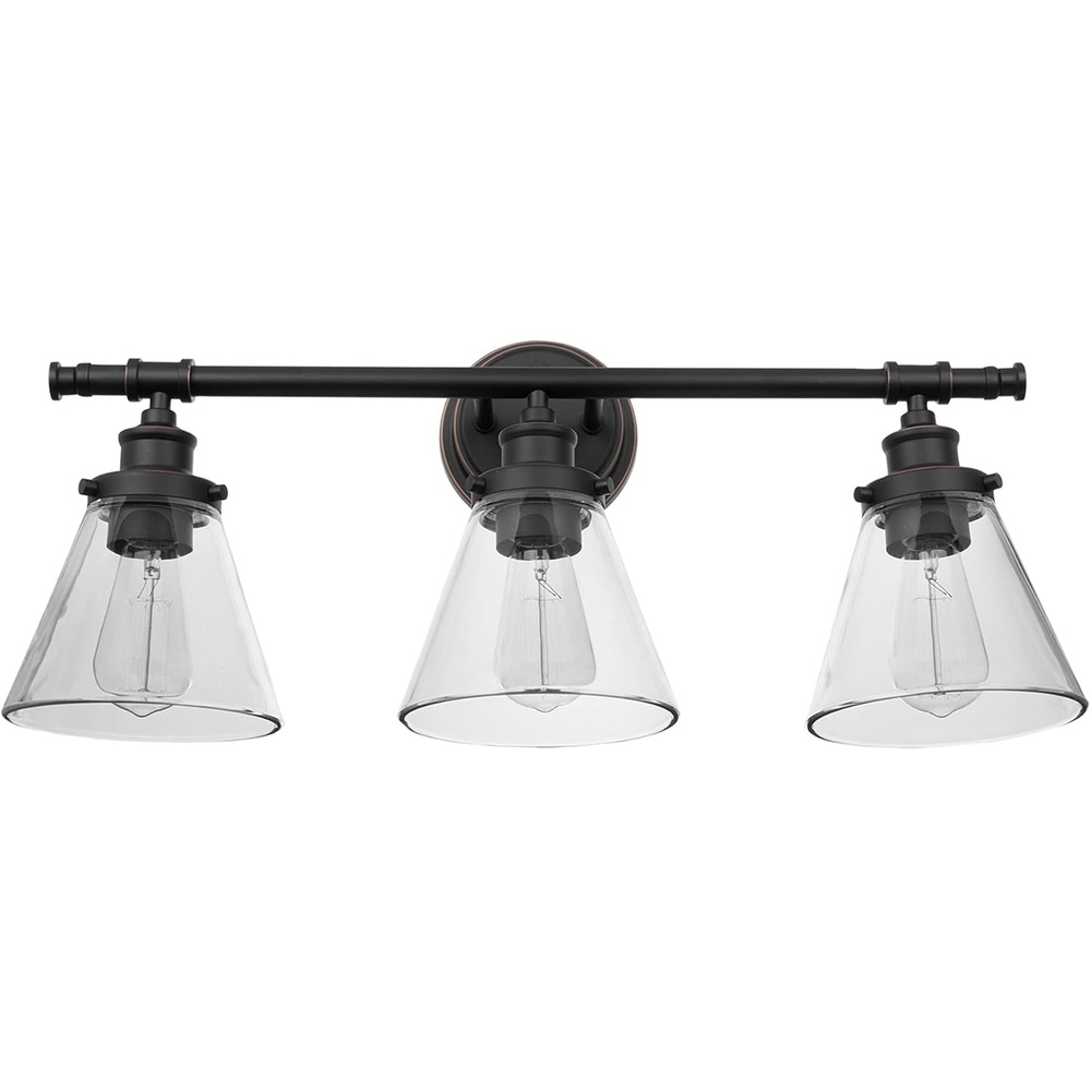 image:imageGlobe Electric 51411 3Light Vanity Light Oil Rubbed Bronze Clear Glass Shades Bathroom Lights Over Mirror Lights for Bathroom Powder Room Lighting Makeup Mirror Lights Home DcorOilRubbed Bronze