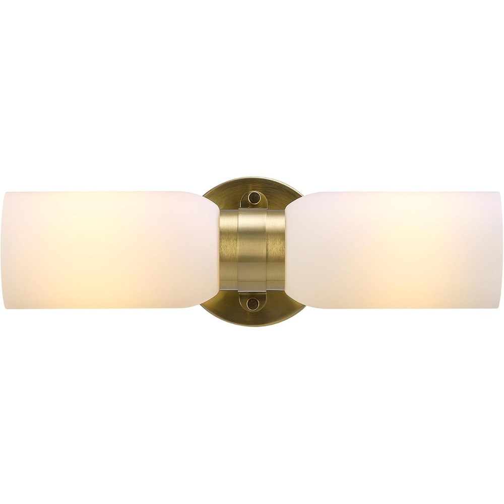 image:imageGlobe Electric 51847 Edinburgh 2Light LED Integrated Dimmable Wall Sconce Vanity Light White Faux Marble Frosted Acrylic Shades 19W 1200 LumensMatte Brass  Kate