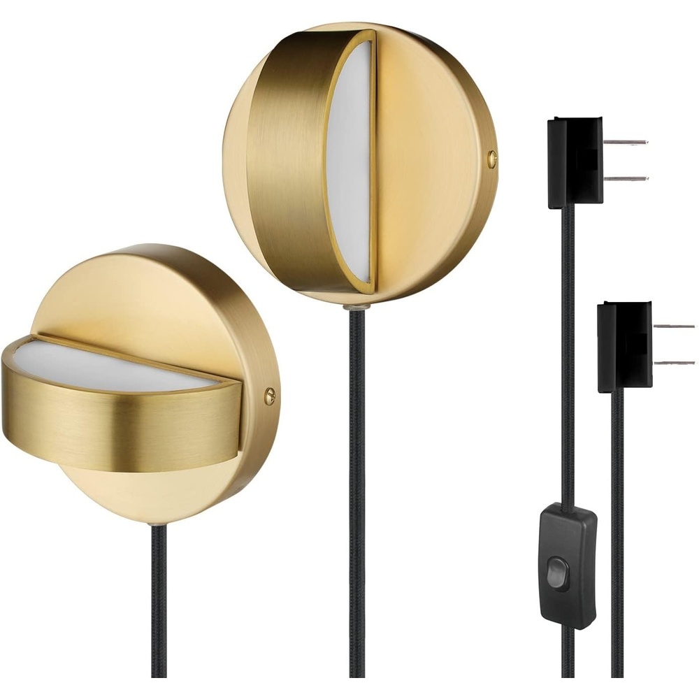 image:imageGlobe Electric 51849 LED Integrated Plugin or Hardwire Wall Sconce 2Pack Matte Brass 350 Degree Rotation 16 W 200 Lumens 3000 Kelvin Lights for Bedroom Plug in2 Count Pack of 1