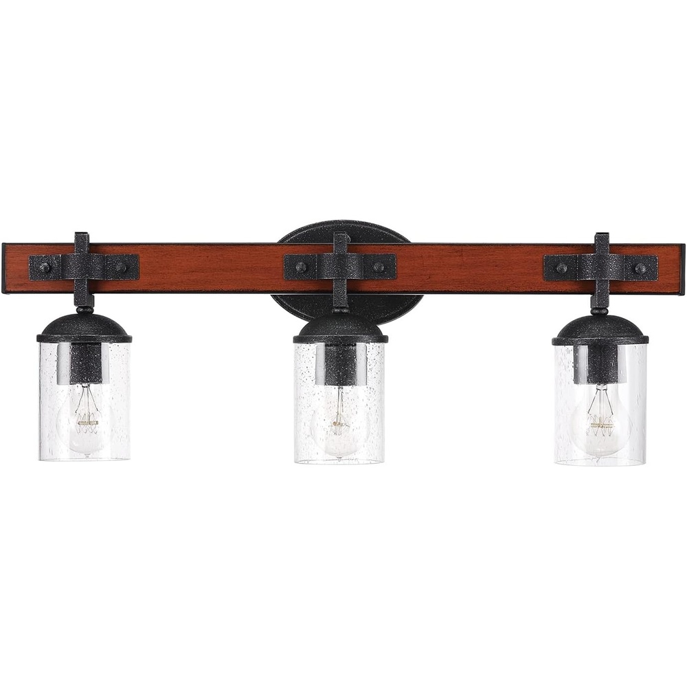 image:imageGlobe Electric 51853 3Light Vanity Light Dark Bronze Antique Brass Accents Clear Glass Shade Beauty Room Accessories Bathroom Lights Over Mirror Makeup Mirror Lights Bulb Not IncludedGalvanized