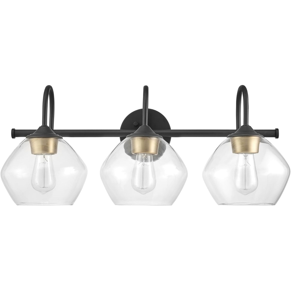 image:imageGlobe Electric 51853 3Light Vanity Light Dark Bronze Antique Brass Accents Clear Glass Shade Beauty Room Accessories Bathroom Lights Over Mirror Makeup Mirror Lights Bulb Not IncludedDark Bronze