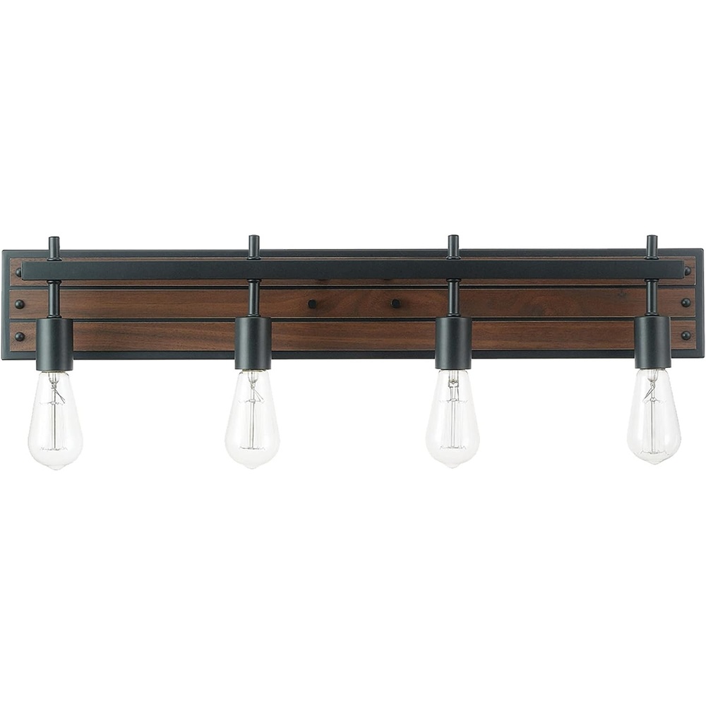 image:imageGlobe Electric 51853 3Light Vanity Light Dark Bronze Antique Brass Accents Clear Glass Shade Beauty Room Accessories Bathroom Lights Over Mirror Makeup Mirror Lights Bulb Not IncludedFaux Wood Finish  Black Accents
