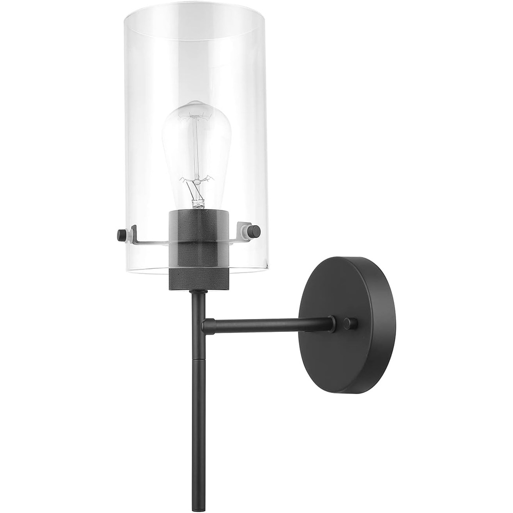 image:imageGlobe Electric 51860 Pisaq 1Light Wall Sconce Matte Black Clear Glass Shade Bulb Not IncludedBlack