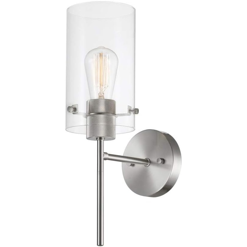 image:imageGlobe Electric 51860 Pisaq 1Light Wall Sconce Matte Black Clear Glass Shade Bulb Not IncludedBrushed Nickel