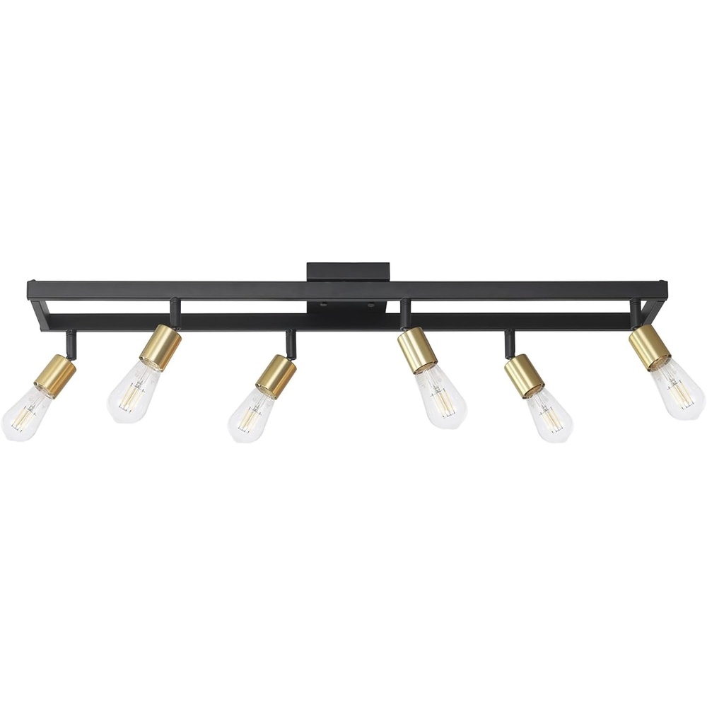 image:imageGlobe Electric 59811 6Light Adjustable Track Lighting Matte Black Industrial Farmhouse Rectangular Frame Pivoting Heads E26 Base Dimmable Ceiling Track FixtureBlackBrass Weston