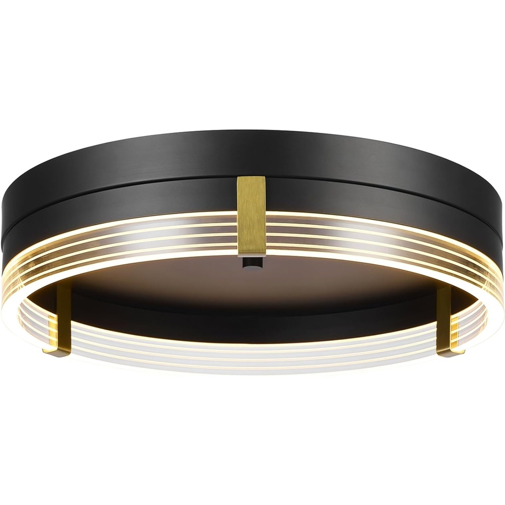 image:imageGlobe Electric 60309 2Light Flush Mount Ceiling Light Matte Black Antique Brass Accents Frosted Glass Shade Bedroom Lighting Fixtures Ceiling Dining Room Fixture Lighting for HallwayBrass Accents