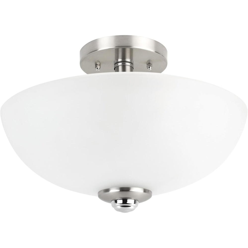 image:imageGlobe Electric 60315 2Light Flush Mount Ceiling Light Dark Bronze Finish White Linen Shade Low Profile Drum Design E26 Base DimmableBushed Nickel Glass Shade