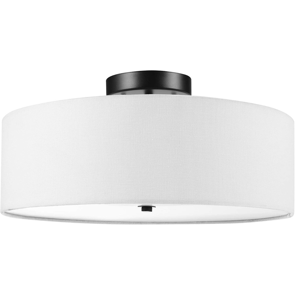 image:imageGlobe Electric 60315 2Light Flush Mount Ceiling Light Dark Bronze Finish White Linen Shade Low Profile Drum Design E26 Base DimmableDark Bronze Linen Shade