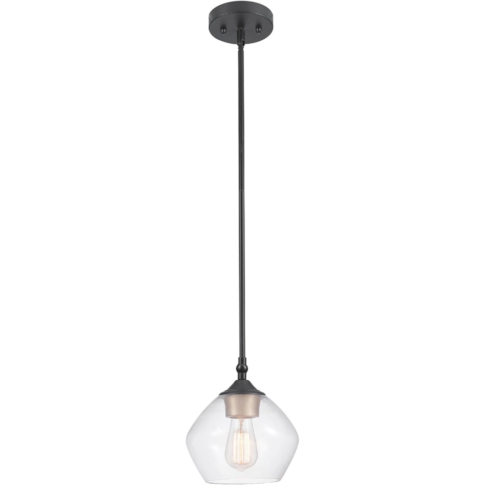 image:imageGlobe Electric 60403 1Light Pendant Light Fixture Matte White Brass Accents Fabric Cord Dining Room Fixture Kitchen Island Lighting Modern Living Room Pendant Light Hanging Lights for BedroomMatte Black Harrow