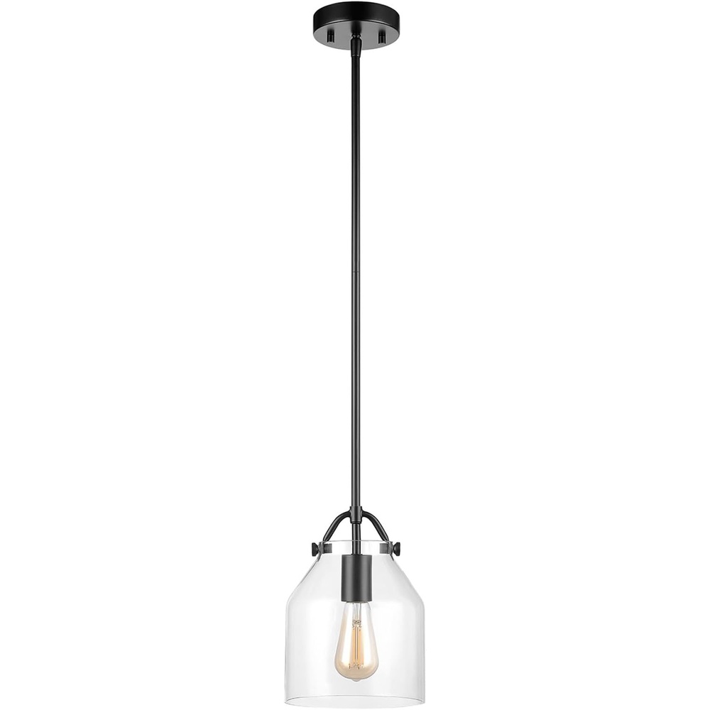 image:imageGlobe Electric 60403 1Light Pendant Light Fixture Matte White Brass Accents Fabric Cord Dining Room Fixture Kitchen Island Lighting Modern Living Room Pendant Light Hanging Lights for BedroomMatte Black Helm