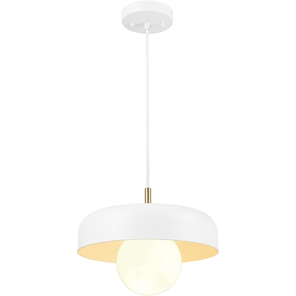image:imageGlobe Electric 60403 1Light Pendant Light Fixture Matte White Brass Accents Fabric Cord Dining Room Fixture Kitchen Island Lighting Modern Living Room Pendant Light Hanging Lights for BedroomMatte White Jackie