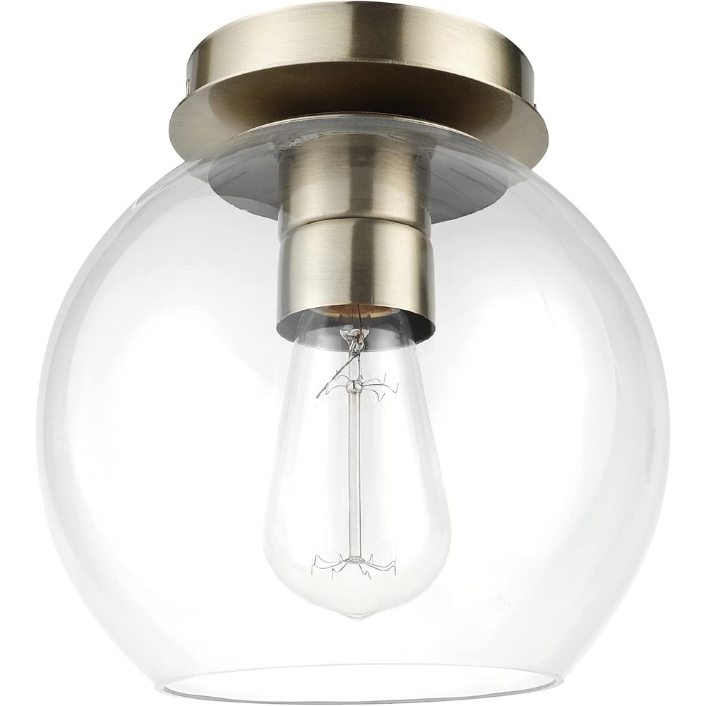 image:imageGlobe Electric 60868 1Light Flush Mount Ceiling Light Brass Clear Glass Shade Bedroom Lighting Fixtures Ceiling Dining Room Fixture Modern Timeless Lighting for Hallway or Dining Room