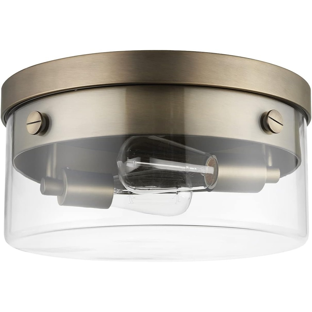 image:imageGlobe Electric 60870 2Light Flush Mount Ceiling Light Matte Black Brass Accents Clear Glass Shade Modern Lighting for Hallway Bedroom or Living Room E26 Base Bulbs Not IncludedMatte Brass