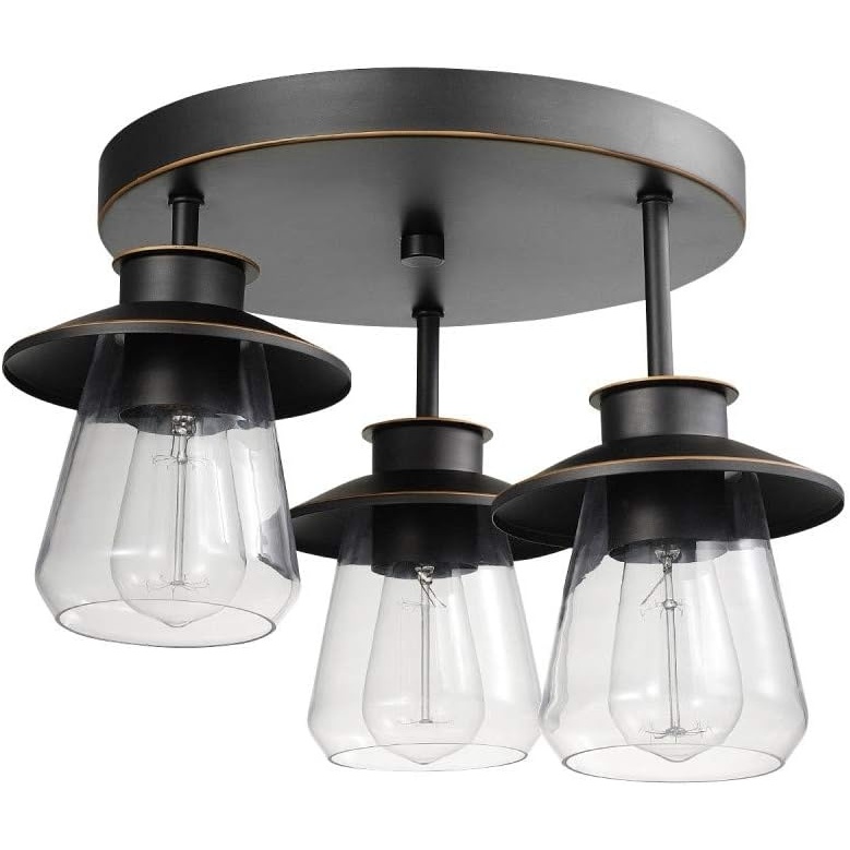 image:imageGlobe Electric 60879 Nate 3Light SemiFlush Mount Ceiling Light Oil Rubbed Bronze Clear Glass Shades Bulb Not IncludedOilRubbed Bronze