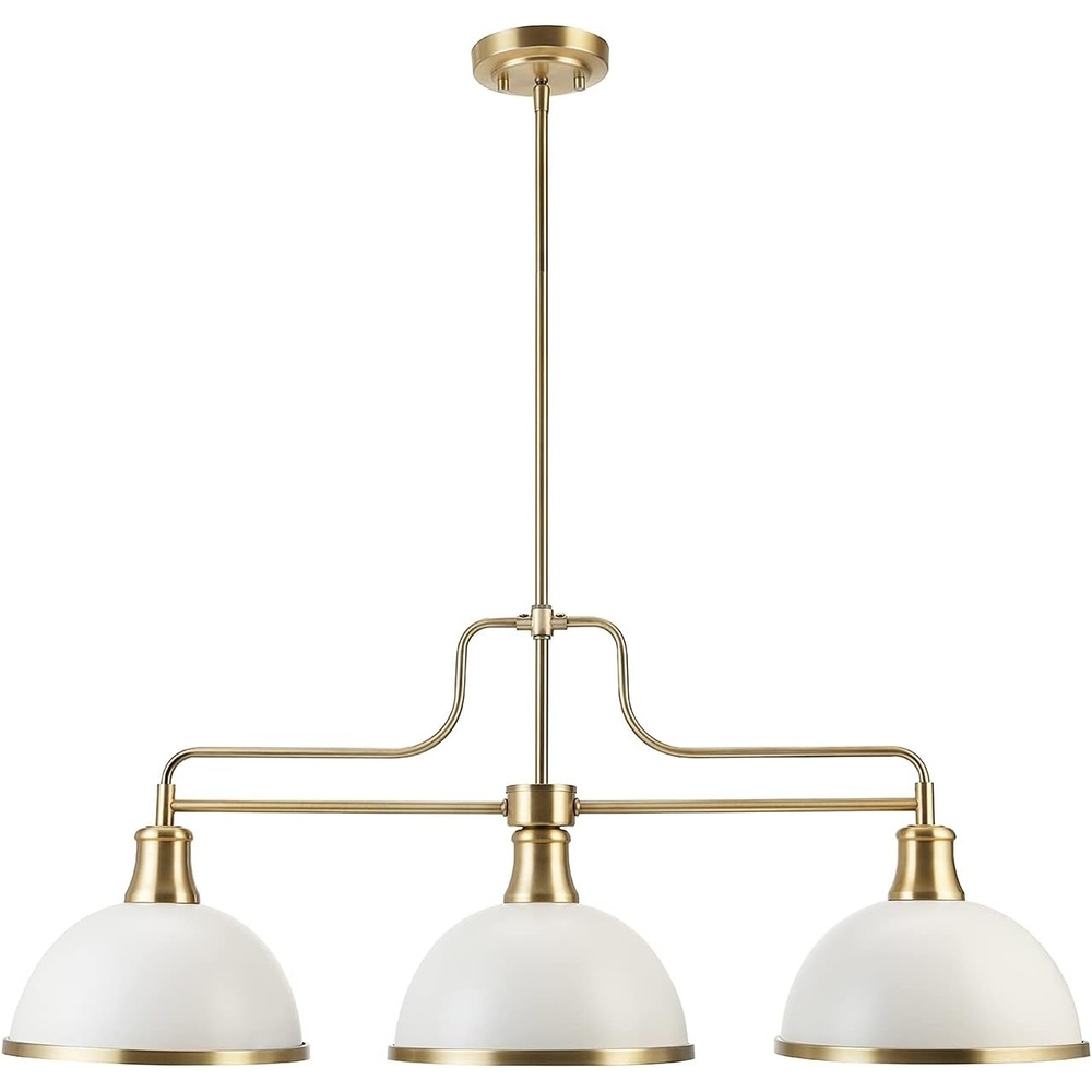 image:imageGlobe Electric 60885 3Light Linear Chandelier Matte White Brass Accents Adjustable Hanging Height Sloped or Vaulted Ceiling Modern Dimmable Lighting for Kitchen Island or Dining RoomMatte White 3Light