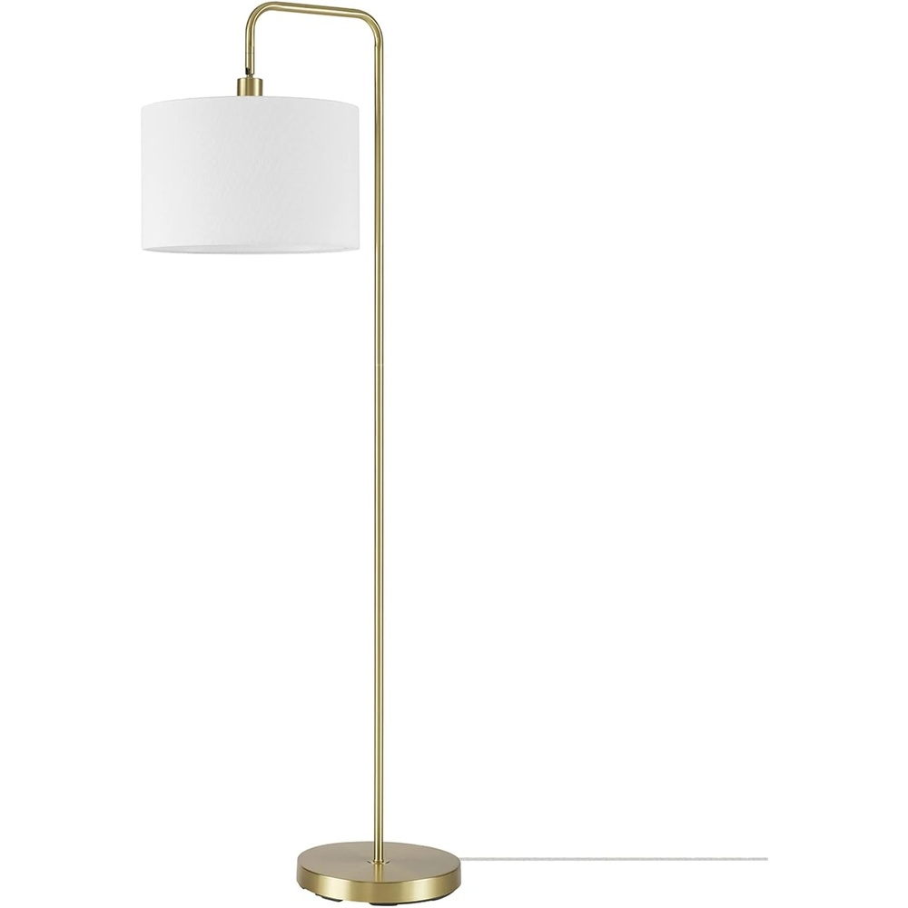 image:imageGlobe Electric 61000021 58 Floor Lamp Brass White Linen Shade OnOff Rotary Switch on Socket Living Room Decor Standing Lamps Tall Lamp for LivingRoom CornerBrass  Bamboo Shade
