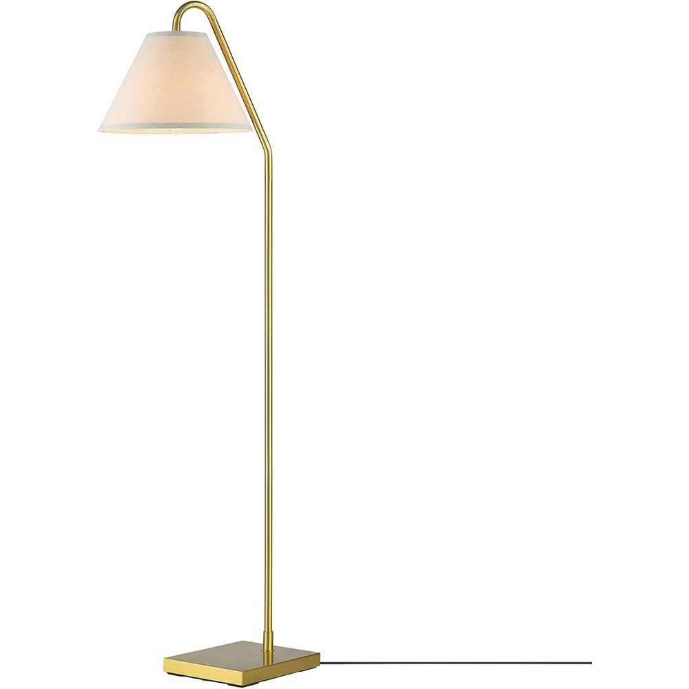 image:imageGlobe Electric 61000150 60 Floor Lamp Antique Brass Finish Beige Fabric Shade MidCentury Modern Standing Lamp E26 Base Sustainable Design for Living Rooms and BedroomsMatte Brass OffWhite Fabric Shade