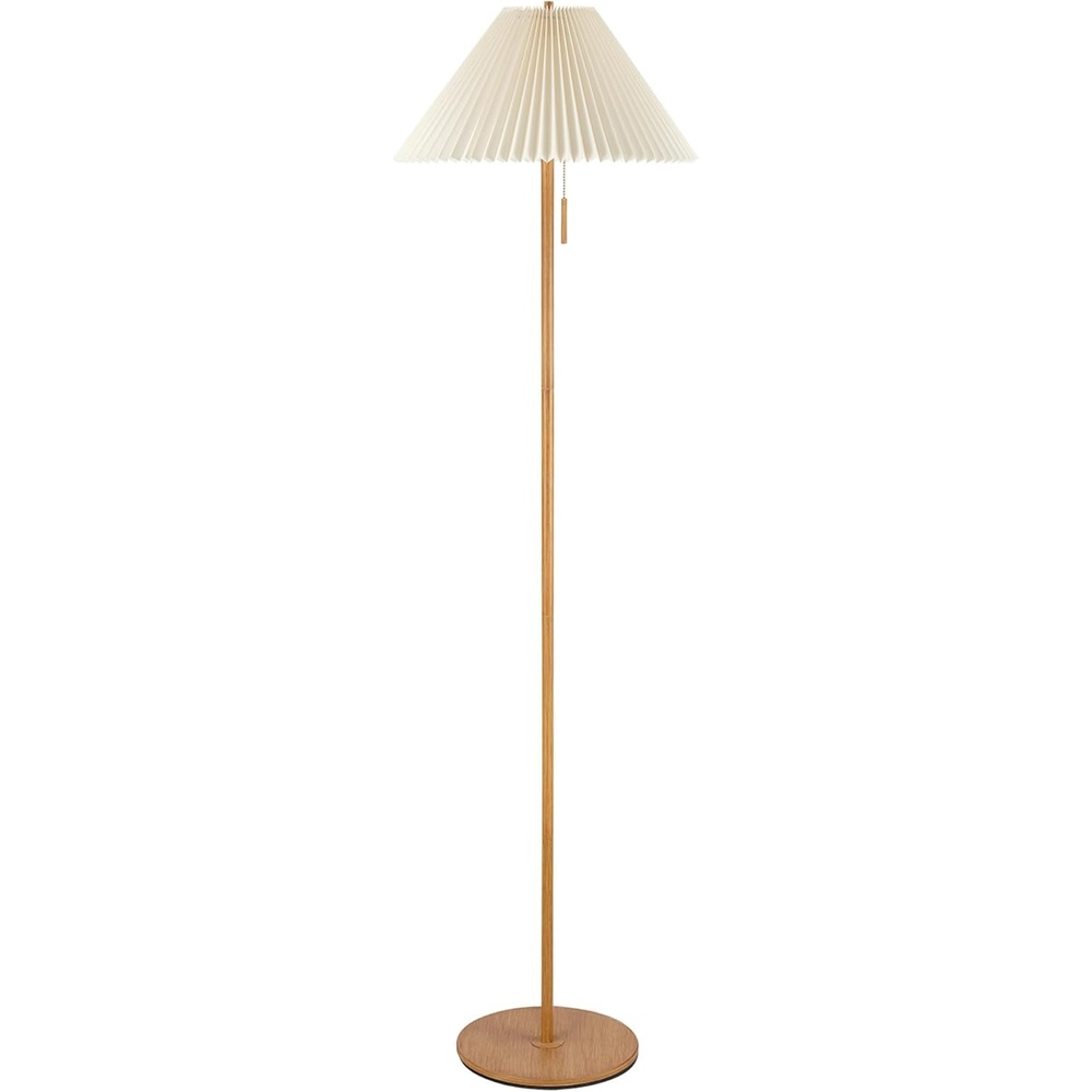 image:imageGlobe Electric 61000150 60 Floor Lamp Antique Brass Finish Beige Fabric Shade MidCentury Modern Standing Lamp E26 Base Sustainable Design for Living Rooms and BedroomsWood Toned Oren