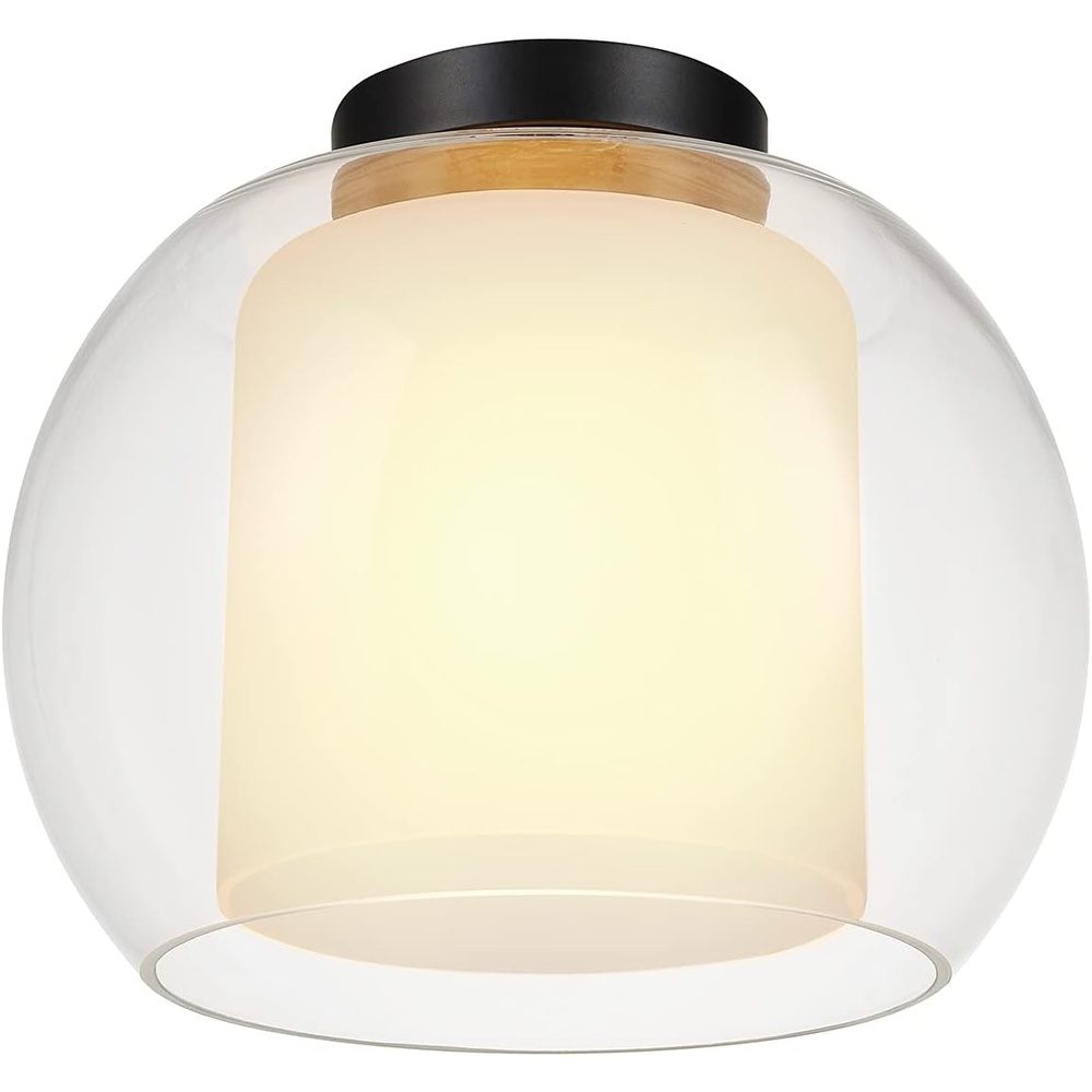 image:imageGlobe Electric 61256 1Light Flush Mount Ceiling Light Bronze Double Glass Shade Bedroom Lighting Fixtures Ceiling Dining Room Fixture Timeless Modern Farmhouse Lighting for Hallway