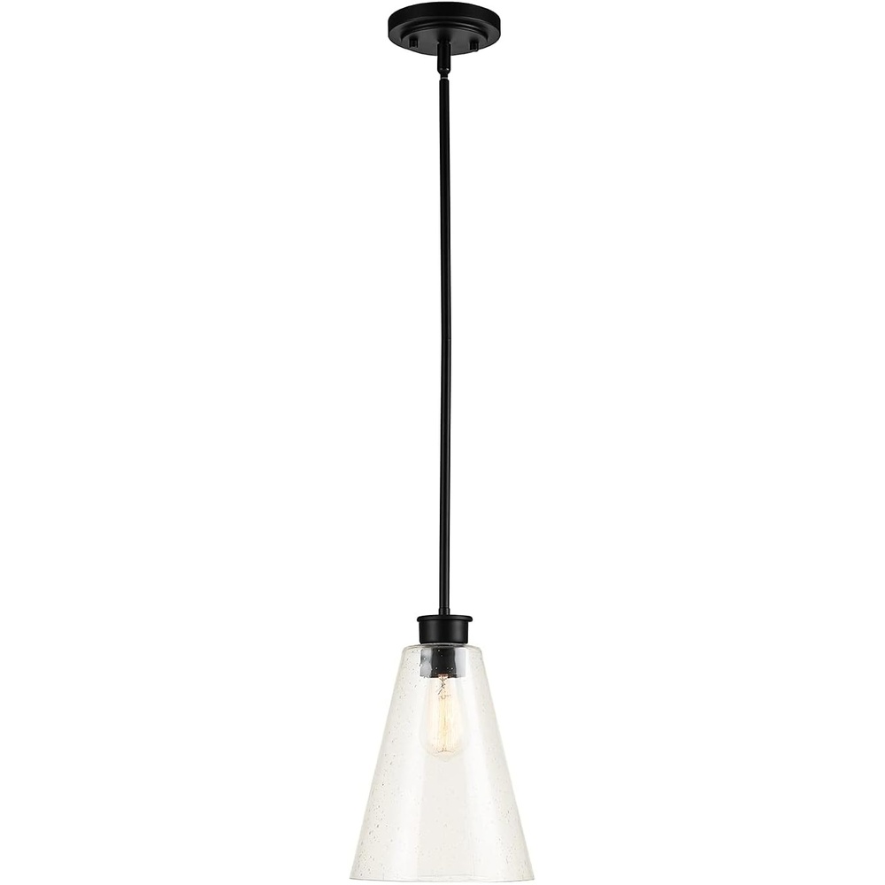 image:imageGlobe Electric 61258 Gizele 1Light Pendant Lighting Matte Black Seeded Glass Shade 60W Vintage Edison Incandescent Bulb Included