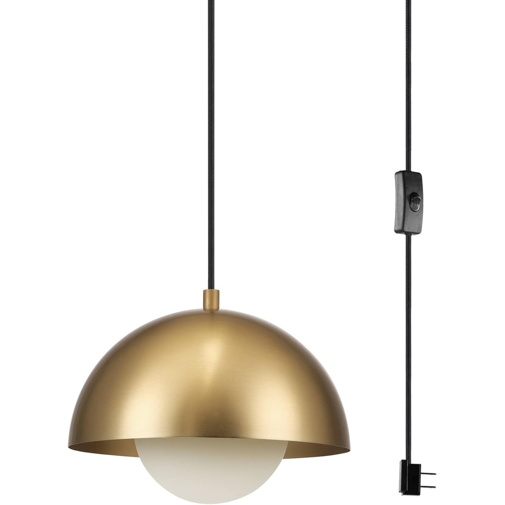 image:imageGlobe Electric 61261 1Light Pendant Lighting Matte Brass Black Cloth Cord 60W Vintage Edison Incandescent Bulb Included E26 Base Socket Kitchen Island Caf Decorative Ceiling Hanging LightAmelia Brass