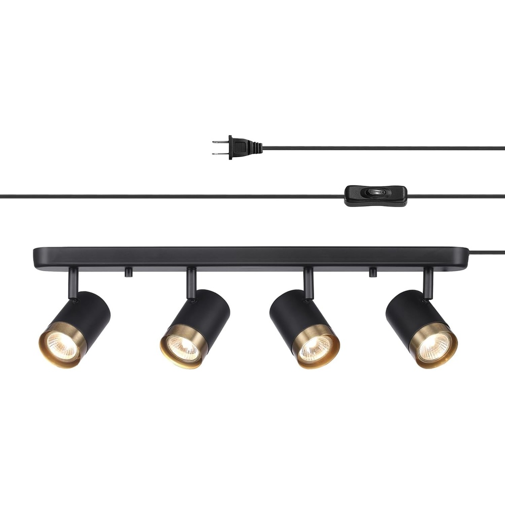 image:imageGlobe Electric 64000047 22 4Light Plugin Track Lighting Matte Black Pivoting Heads inLine OnOff Switch Minimalist Ceiling Light Fixture for Kitchen Island Hallway or Dining RoomDale BlackBrass