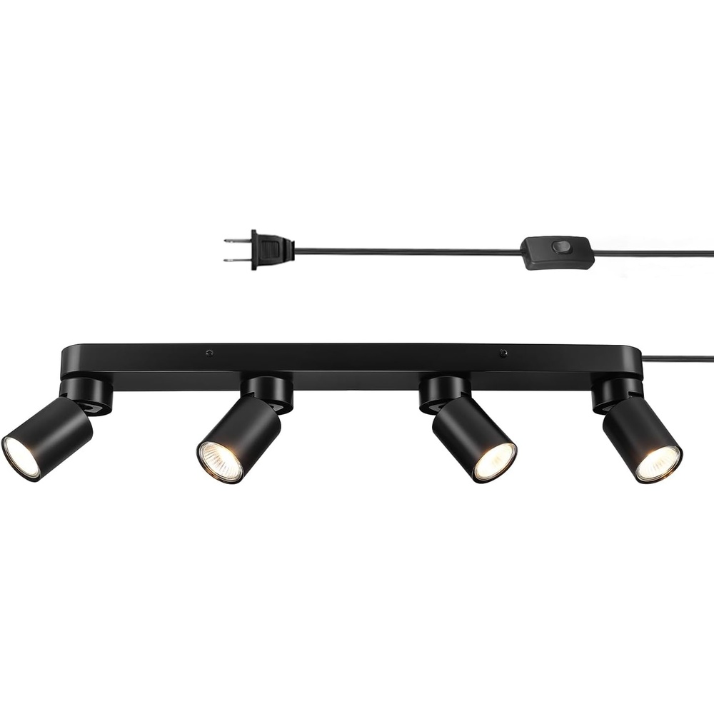 image:imageGlobe Electric 64000047 22 4Light Plugin Track Lighting Matte Black Pivoting Heads inLine OnOff Switch Minimalist Ceiling Light Fixture for Kitchen Island Hallway or Dining RoomWells Black