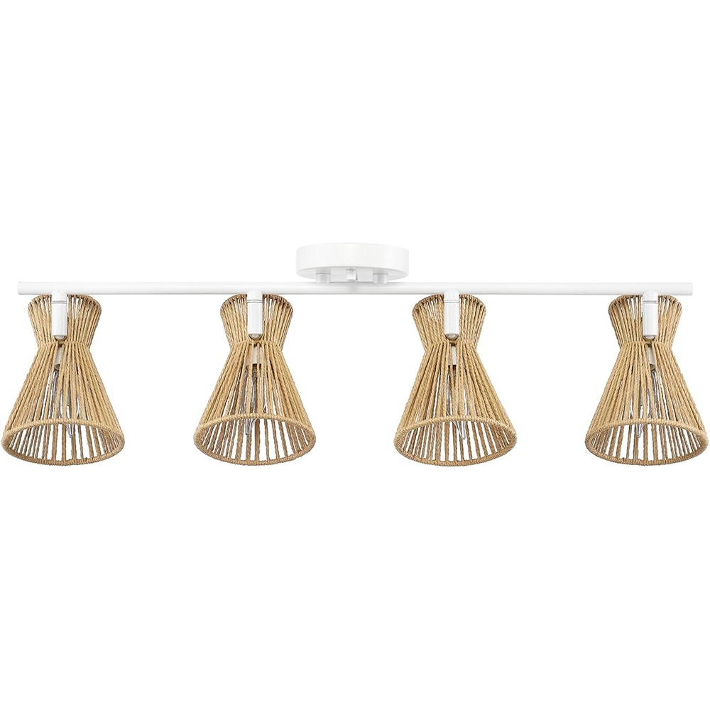 image:imageGlobe Electric 64000050 28 4Light Track Lighting Matte White Natural Twine Shades Ceiling Light Pivot Shade Kitchen Lights 4 Bulb TrackLightWhite Twine