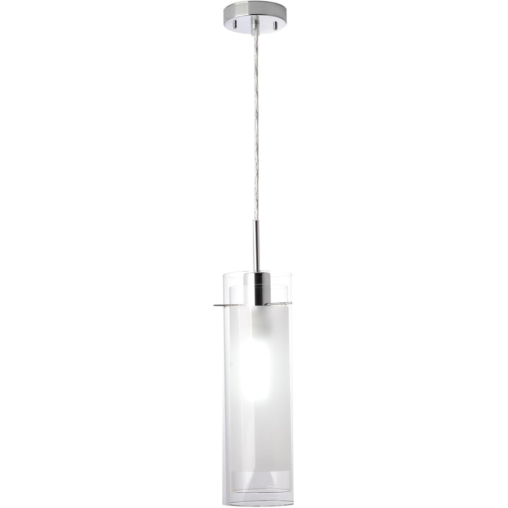 image:imageGlobe Electric 64023 1Light Pendant Polished Chrome Finish Clear Glass Shade with Frosted Glass Insert Pendant Light Fixture Adjustable Height Light Fixture Ceiling Hanging Bulb Not IncludedChrome