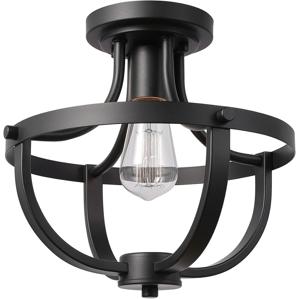 image:imageGlobe Electric 64846 1Light SemiFlush Mount Ceiling Light Oil Rubbed Bronze Clear Glass Shade Bedroom Lighting Fixtures Ceiling Dining Room Fixture Lighting for Hallway or Dining RoomMatte Black