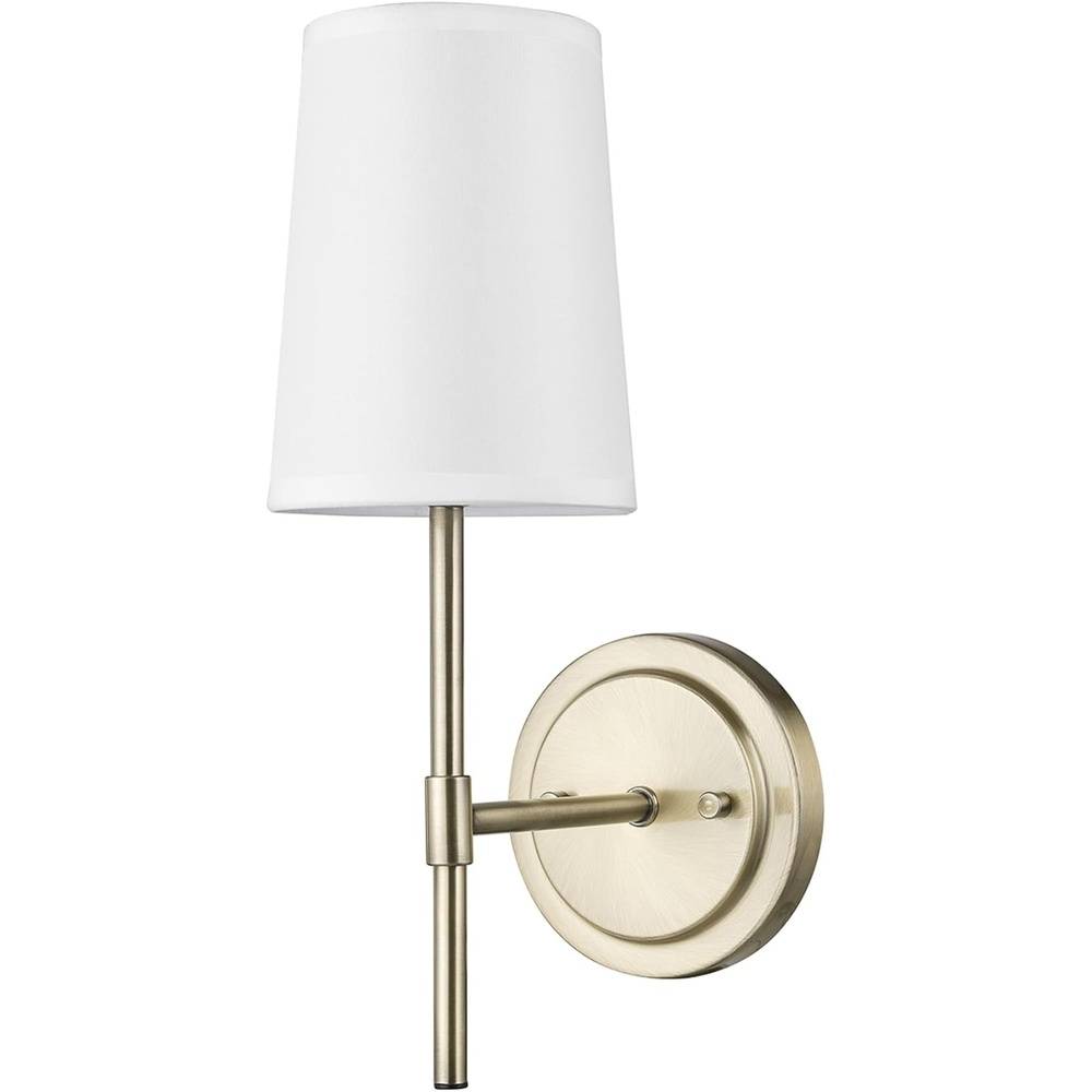 image:imageGlobe Electric 65000043 1Light Plugin or Hardwire Wall Sconce Matte Black White Fabric Shade Swing Arm 6ft Black Braided Fabric Cord OnOff Pull Chain Wall Lights for Living Room Home DcorMatte Brass White Shade