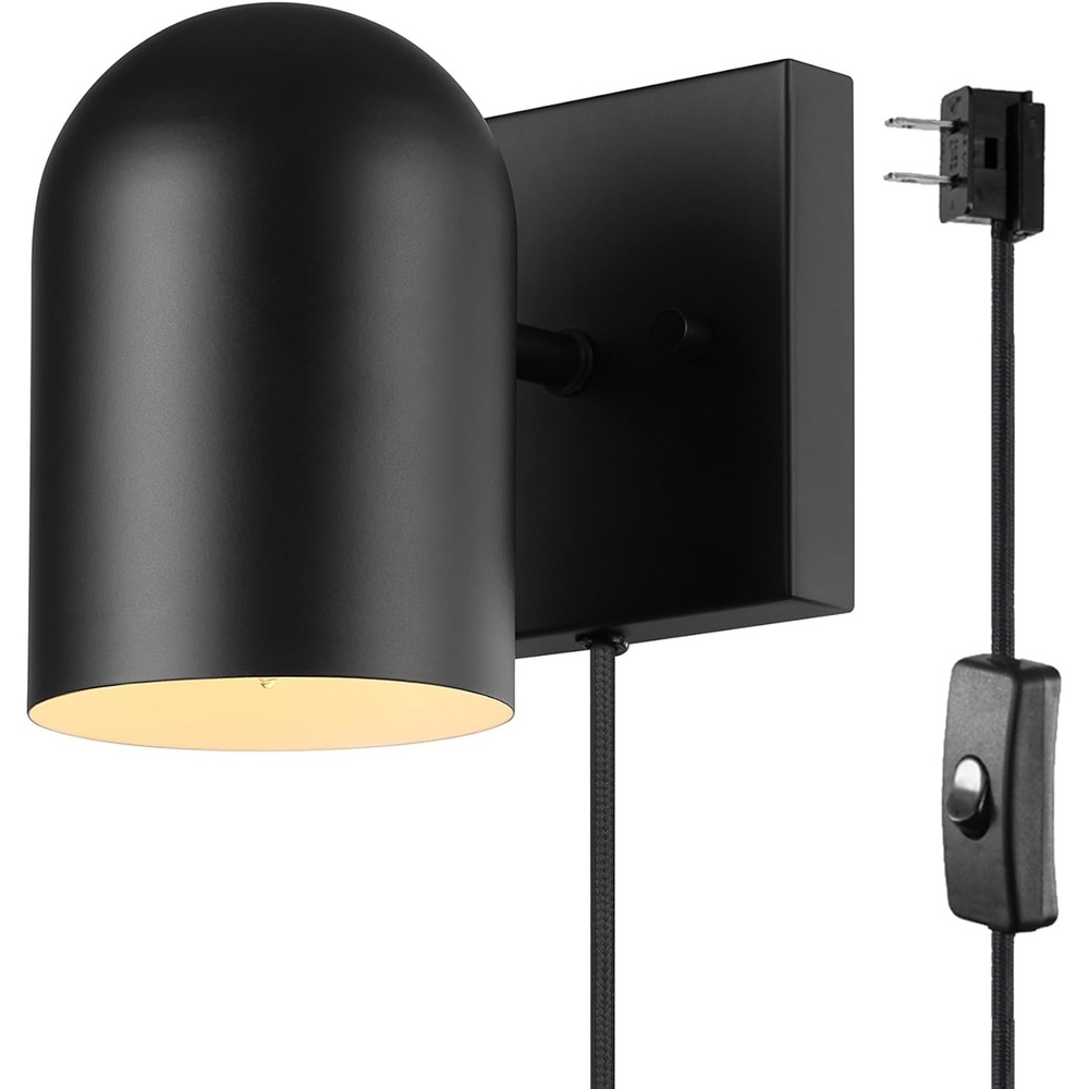 image:imageGlobe Electric 65000098 1Light Plugin or Hardwire Wall Sconce Matte Black 6ft Braided Fabric Cord inLine Rocker Switch Modern Lighting for Apartments or Renters Lights for Living Room