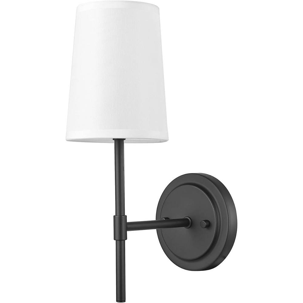 image:imageGlobe Electric 65000132 Rechargeable Battery Wall Sconce Integrated LED Matte Black Finish White Fabric Shade 3Step Touch Dimming Timer USBC Charging Wireless Modern LightingMatte Black White Shade