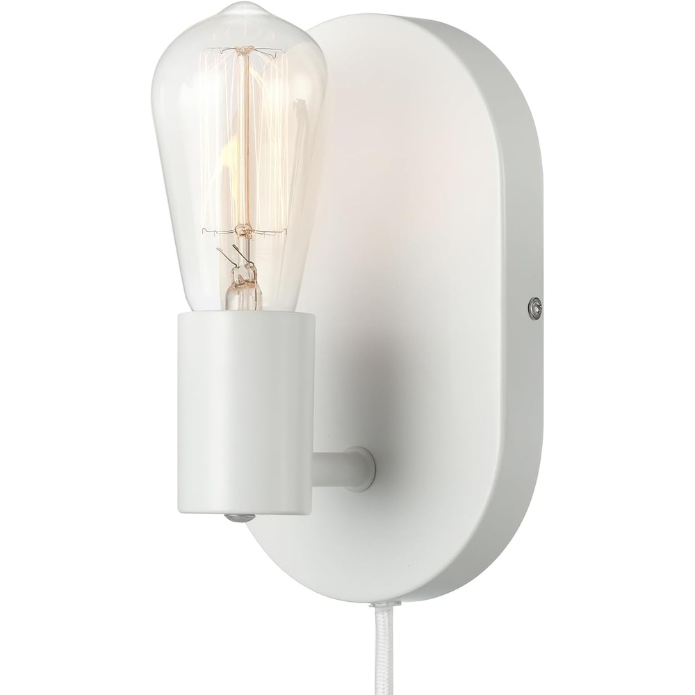 image:imageGlobe Electric 65000134 1Light Plugin or Hardwire Wall Sconce Matte White 6ft White Fabric Covered Cord Inline OnOff Rocker Switch Bedroom Living Room Mounted Lamp