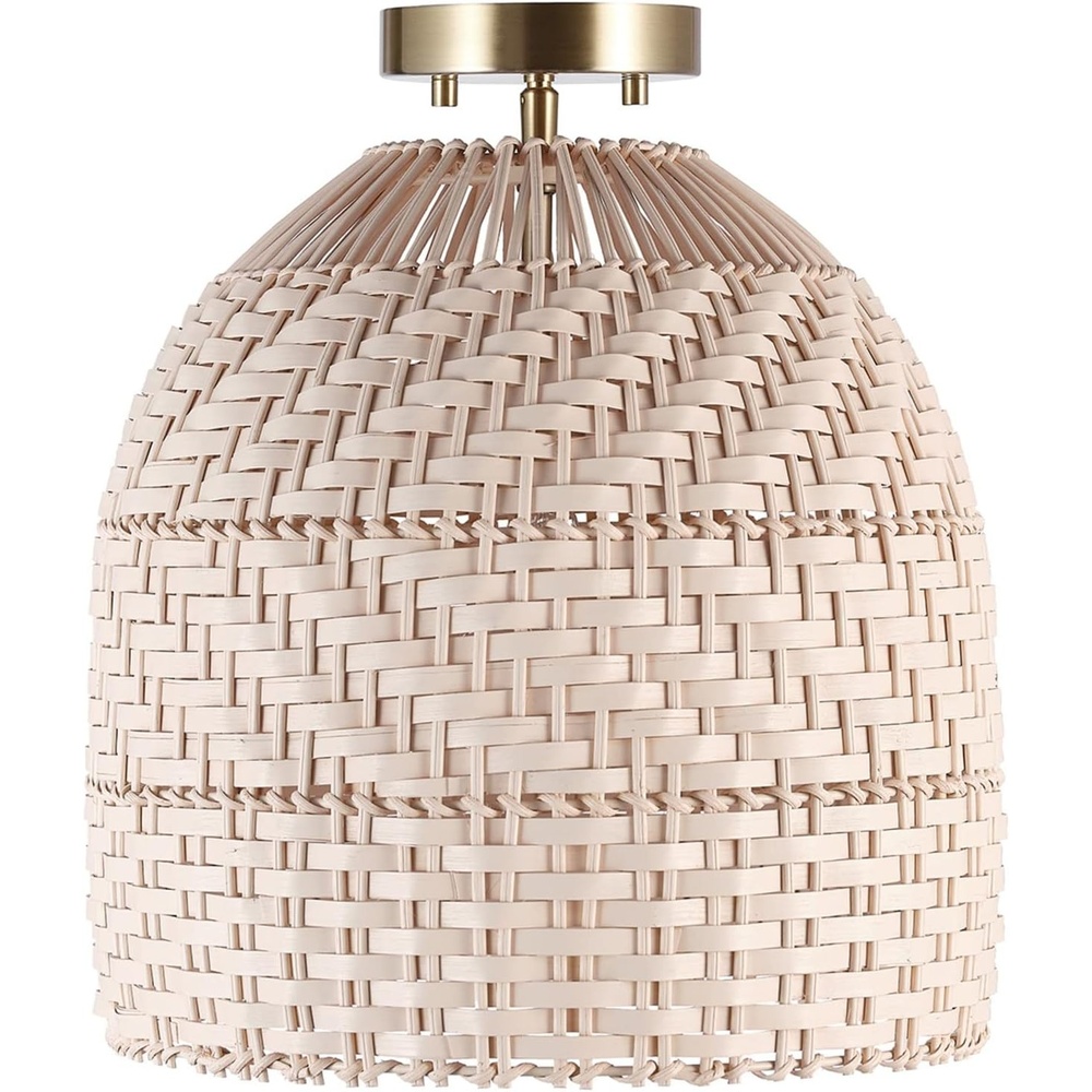 image:imageGlobe Electric 65790 1Light Flush Mount Ceiling Light Matte Brass Cream Rattan Shade
