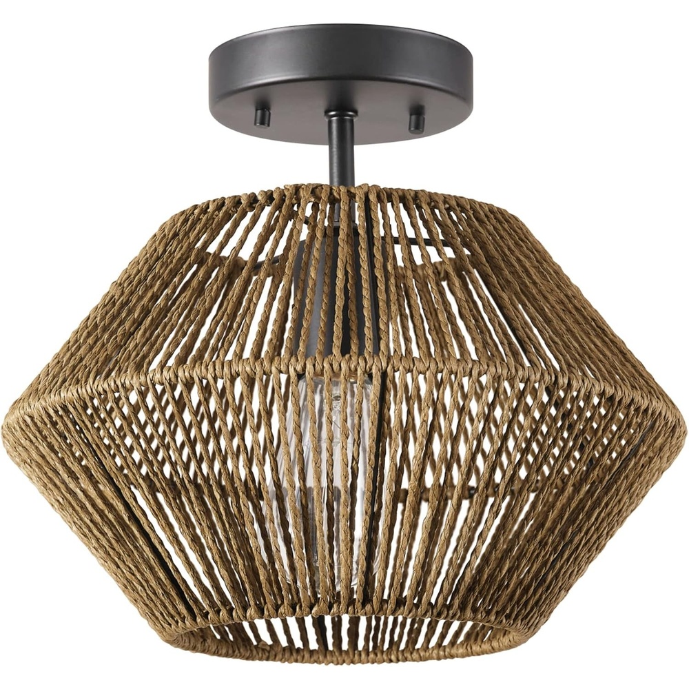 image:imageGlobe Electric 65902 1Light Flush Mount Ceiling Light Matte Black Paper Twine ShadeTerra