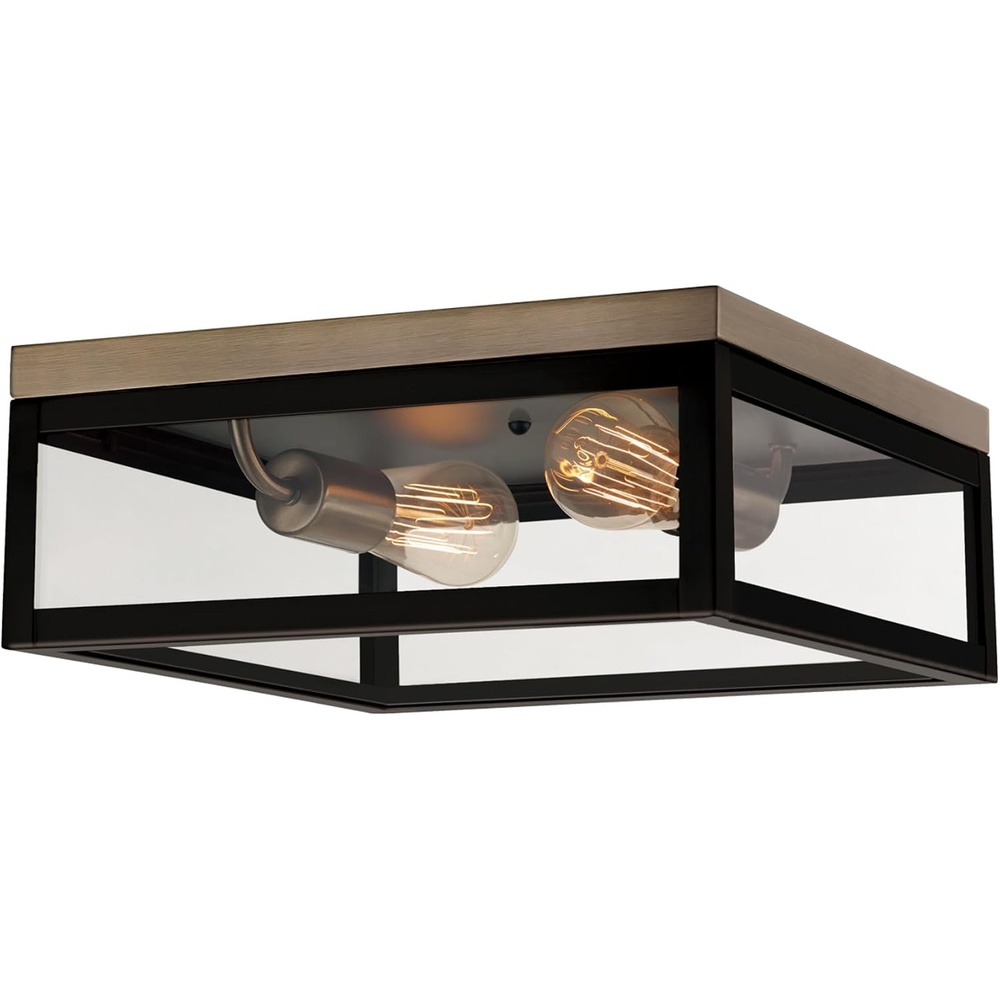image:imageGlobe Electric 65917 2Light Flush Mount Ceiling Light Dark Bronze DarkWood Finish Accents 5 Seeded Glass Panes Bedroom Lighting Fixtures Ceiling Lighting for Hallway or Dining RoomDark Bronze Antique Brass