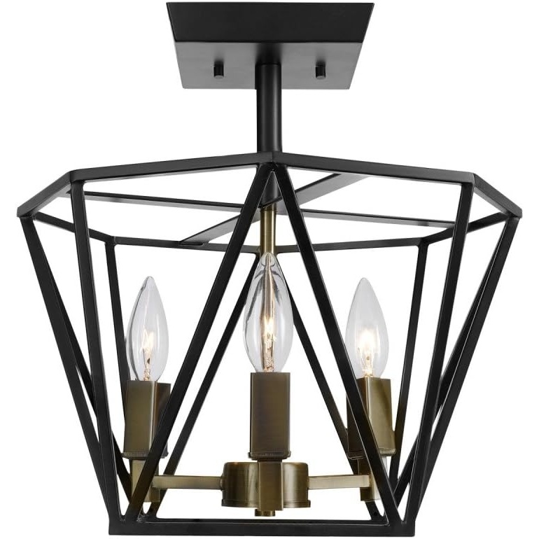 image:imageGlobe Electric 65979 Sansa 3Light SemiFlush Mount Ceiling Light Dark Bronze Finish Antique Brass Accents