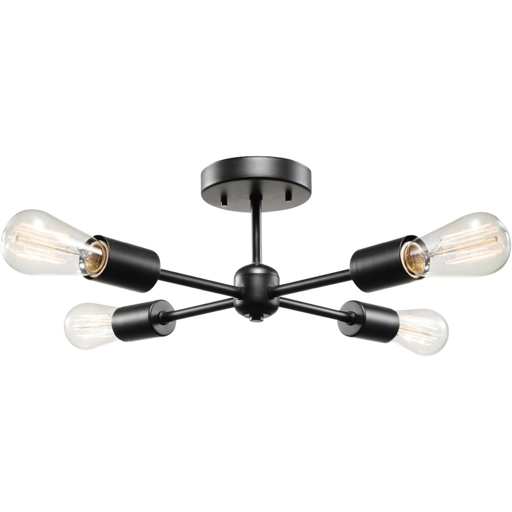 image:imageGlobe Electric 66000072 4Light Adjustable Socket SemiFlush Mount Ceiling Light Matte Black Matte Brass Accents Ceiling Light Fixture Home Improvement E26 Base Pivot Joint Exposed SocketBlack